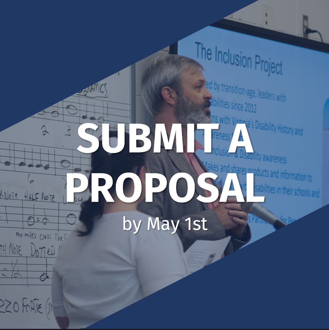 A button that reads SUBMIT A PROPOSAL by May 1st
